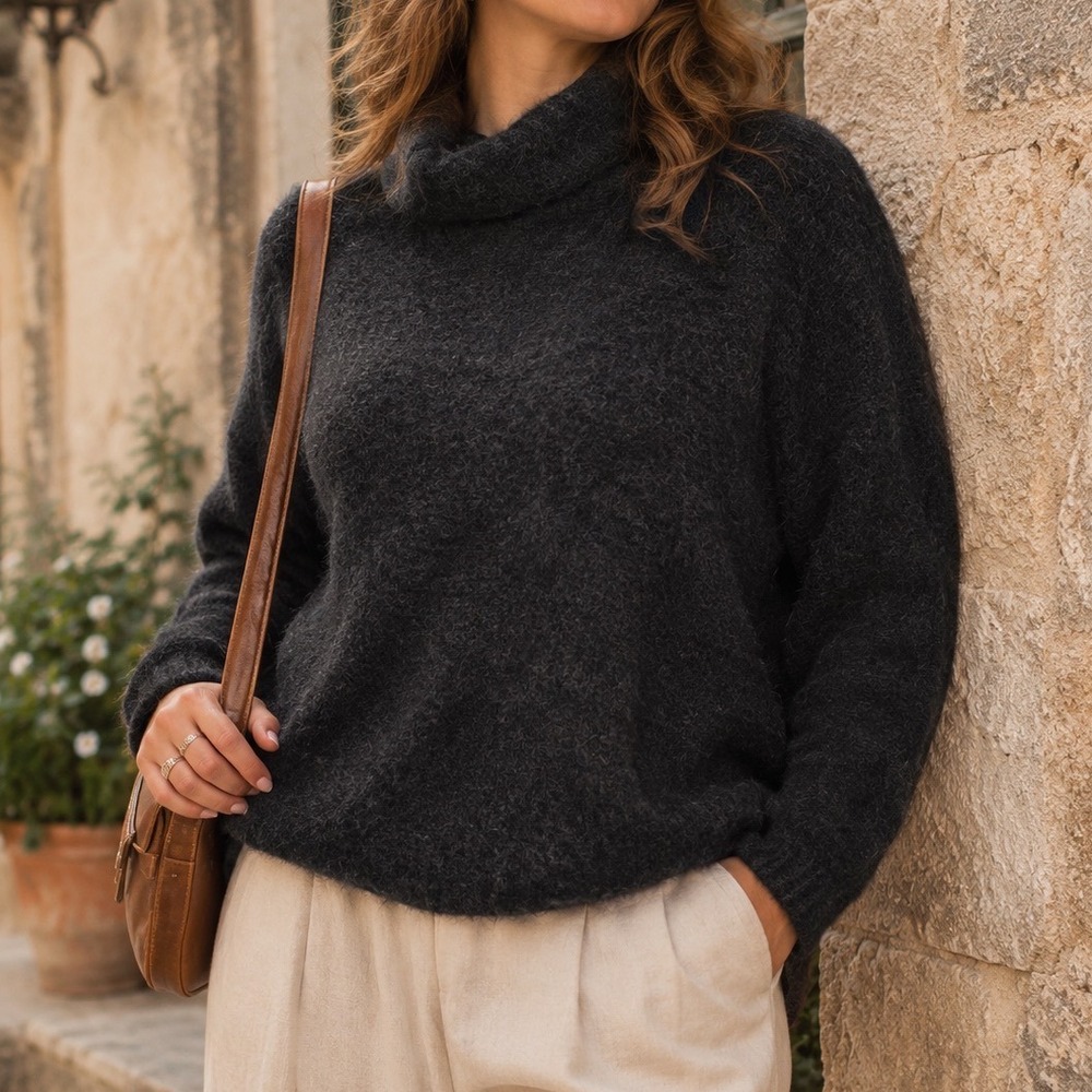 Aspesi Italian Wool Turtleneck Sweater Women Size S Black NWT Cowl Neck 3211